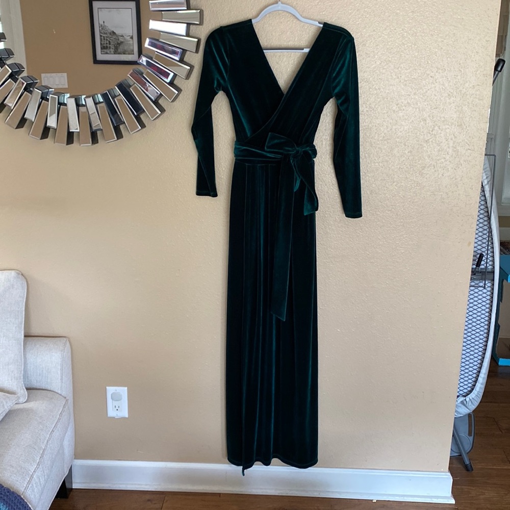 Deep green velvet low back dress
